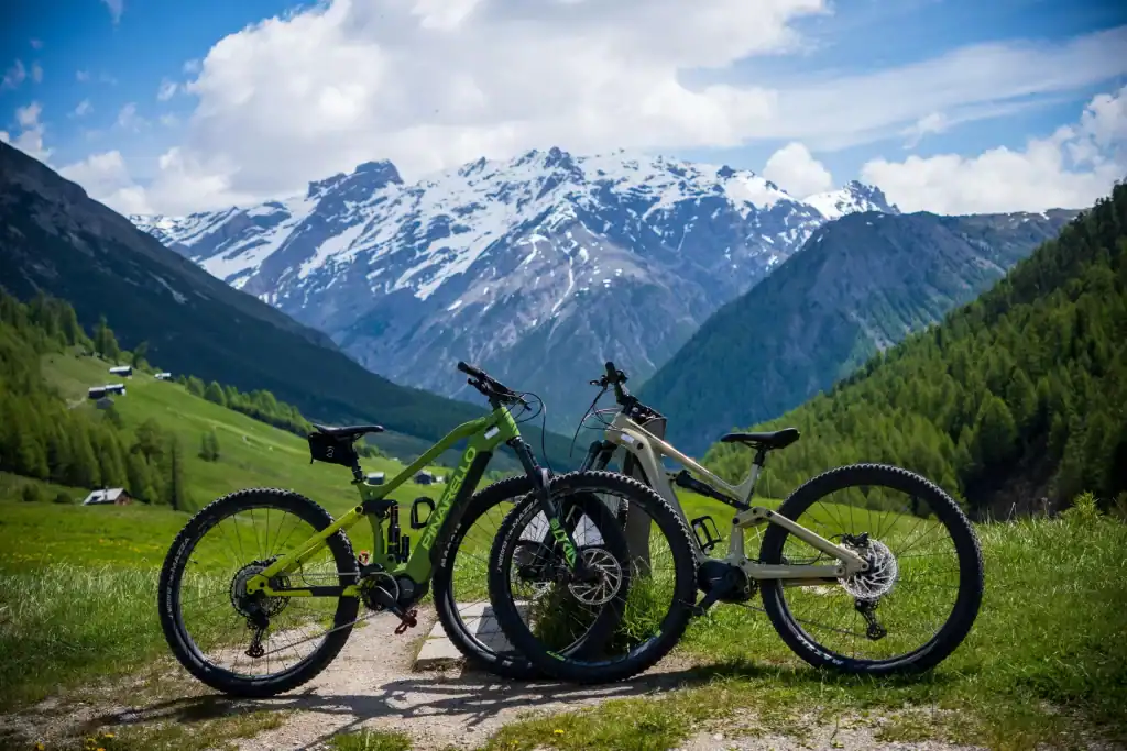 bikes with mountain in the background